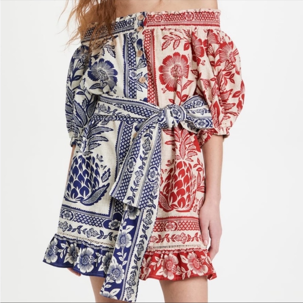 NEW NWT Farm Rio Pineapple Garden Mini Dress Mixed Red Blue Floral Off size M